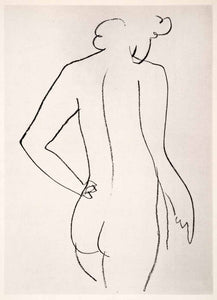 1969 Photolithograph Henri Matisse Art Nude Woman Back Abstract Pencil Sketch