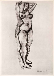 1969 Photolithograph Henri Matisse Art Standing Nude Woman Female Body Sketch