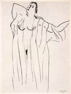 1969 Photolithograph Henri Matisse Art Nude in a Nightdress Woman Pencil Sketch