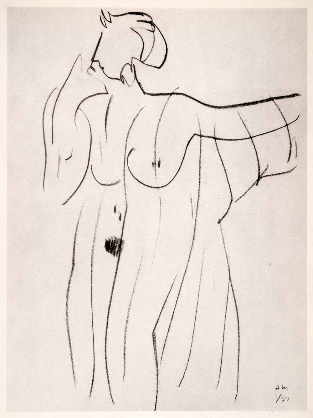1969 Photolithograph Henri Matisse Nude Woman Sheer Nightdress Abstract Sketch