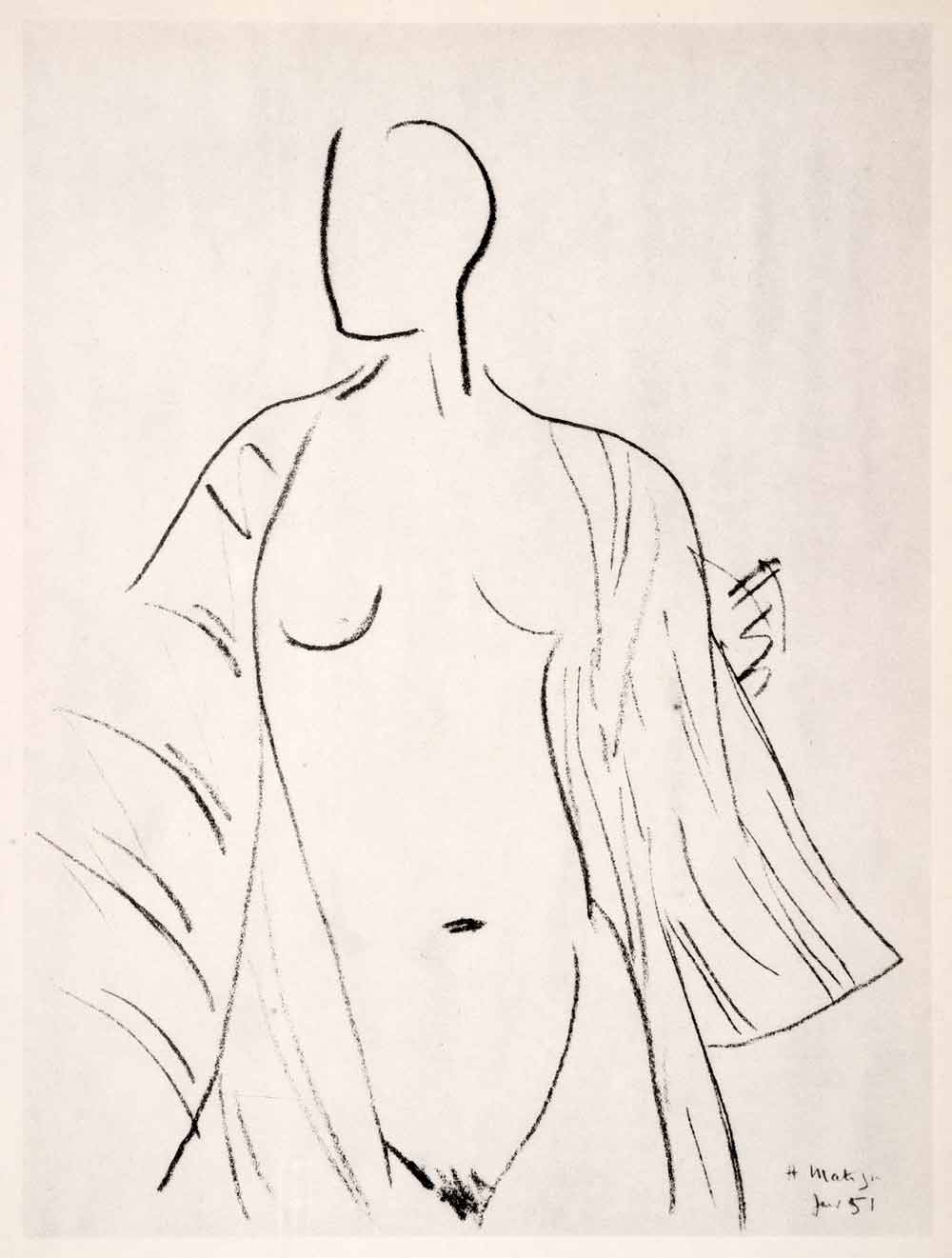 1969 Photolithograph Henri Matisse Art Nude Woman Nightdress Female Form Modern