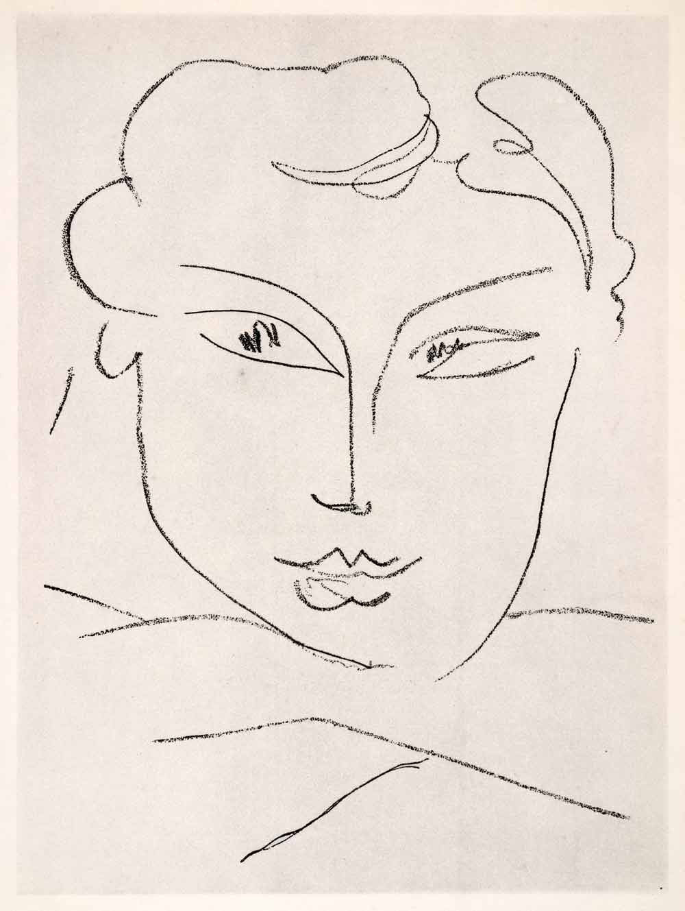 1969 Photolithograph Matisse Girl's Head Face Portrait Pencil Sketch Modern Art - Period Paper
