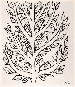 1969 Photolithograph Henri Matisse Bush Tree Chinese Ink Pen Sketch Abstract Art