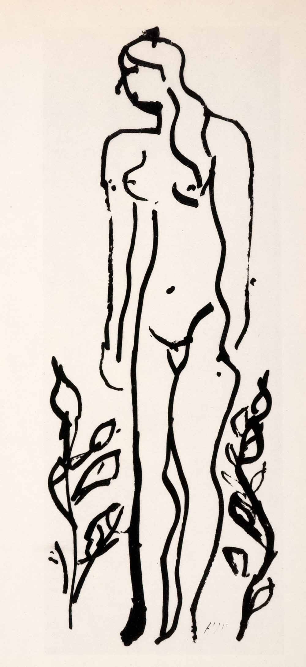 1969 Photolithograph Henri Matisse Art Nude in the Bushes Woman Female Sketch