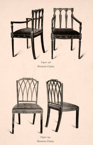 1901 Halftone Print Sheraton Chair Seating Furniture Household Decor XDB8