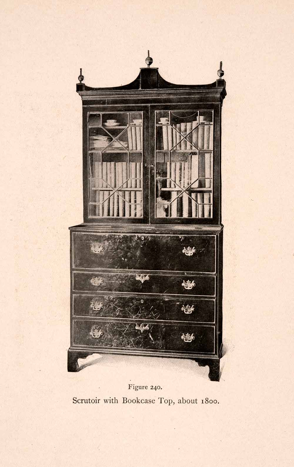 1901 Halftone Print Scrutoir Bookcase Drawer Dresser Furniture Household XDB8