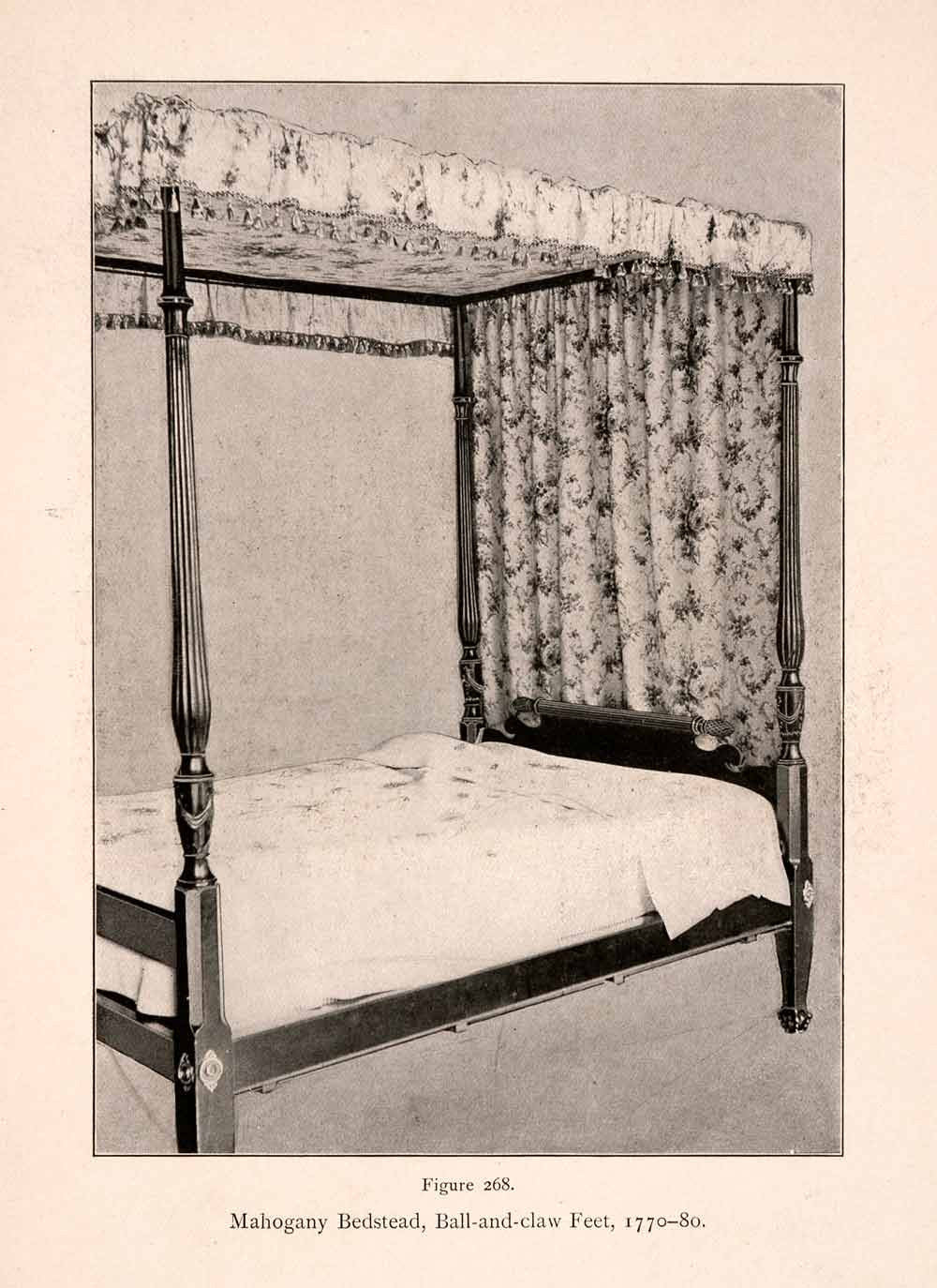 1901 Halftone Print Mahogany Bedstead Bed Frame Bedroom Ball Claw Feet XDB8