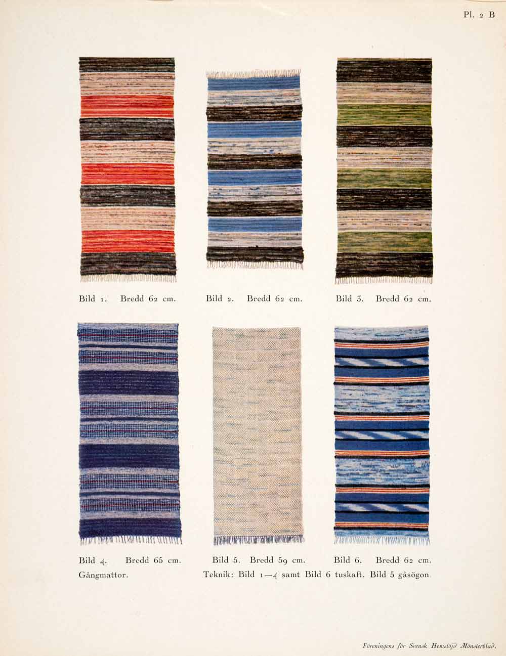 1950 Color Print Swedish Gangmattor Rolakan Striped Rug Guillemet Pattern XDB9