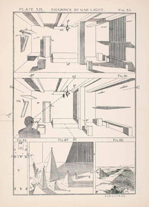 1882 Wood Engraving Perspective Shadows Gas Light WIlliam Robert Ware XDC3