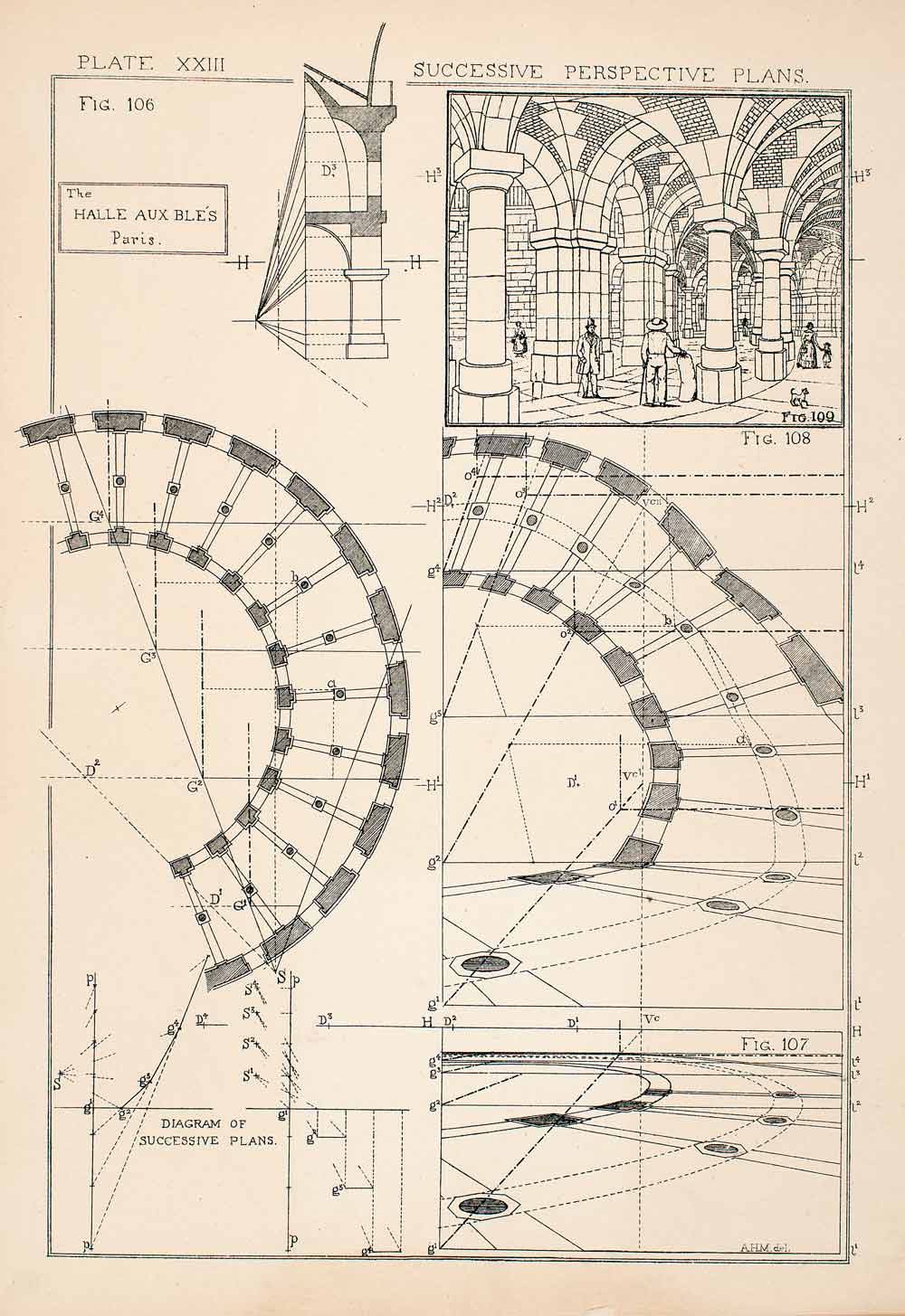 1882 Wood Engraving Successive Perspective Plans Architect William Robert XDC3