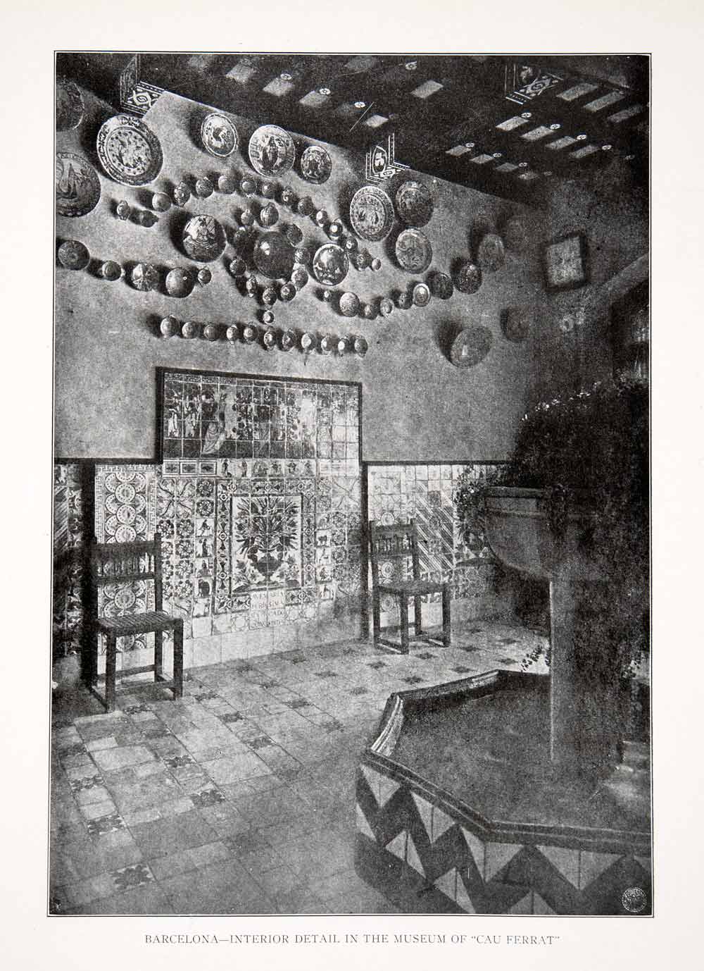 1925 Print Cau Ferrat Stiges Santiago Rusinol Interior Tile Courtyard XDC5