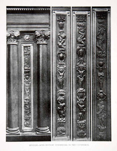 1925 Print Detailed Carved Woodwork Cathedral Seville Spain Column XDC5