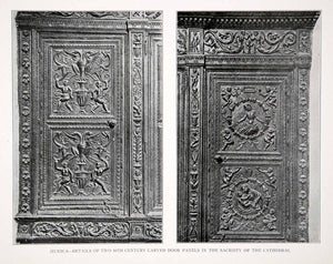 1925 Print Detail Carved Door Panel Sacristy Cathedral Saint Mary Huesca XDC5