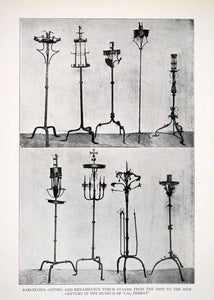 1925 Print Gothic Renaissance Torch Stands Museum Cau Ferrat Barcelona XDC5