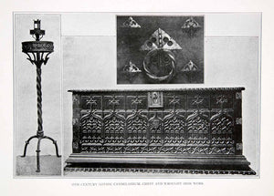 1925 Print 15 Century Gothic Candelabrum Wrought Iron Chest Decorative XDC5