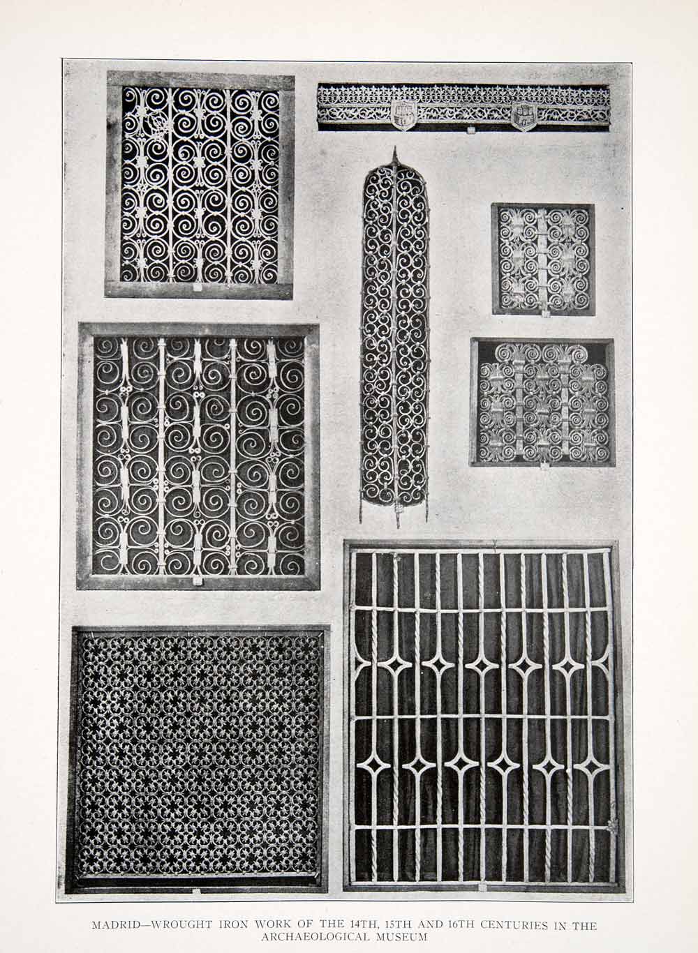 1925 Print Archaeological Museum Wrought Iron Gate Work Madrid Spain XDC5