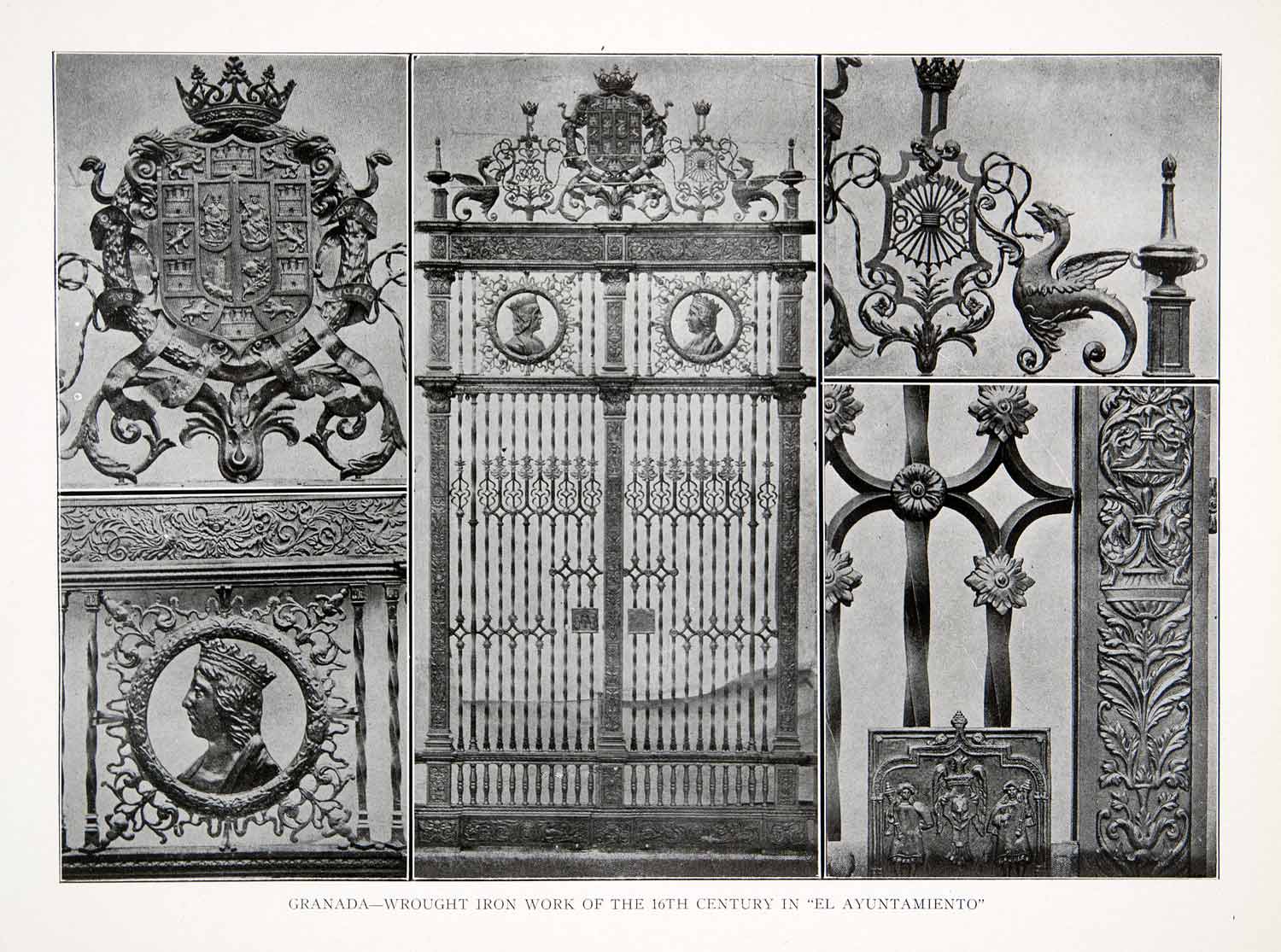 1925 Print Wrought Iron Gate Work Ayuntamiento Granada Spain 