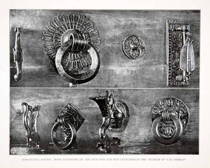 1925 Print Gothic Door Knockers Cau Ferrat Museum Barcelona Spain XDC5