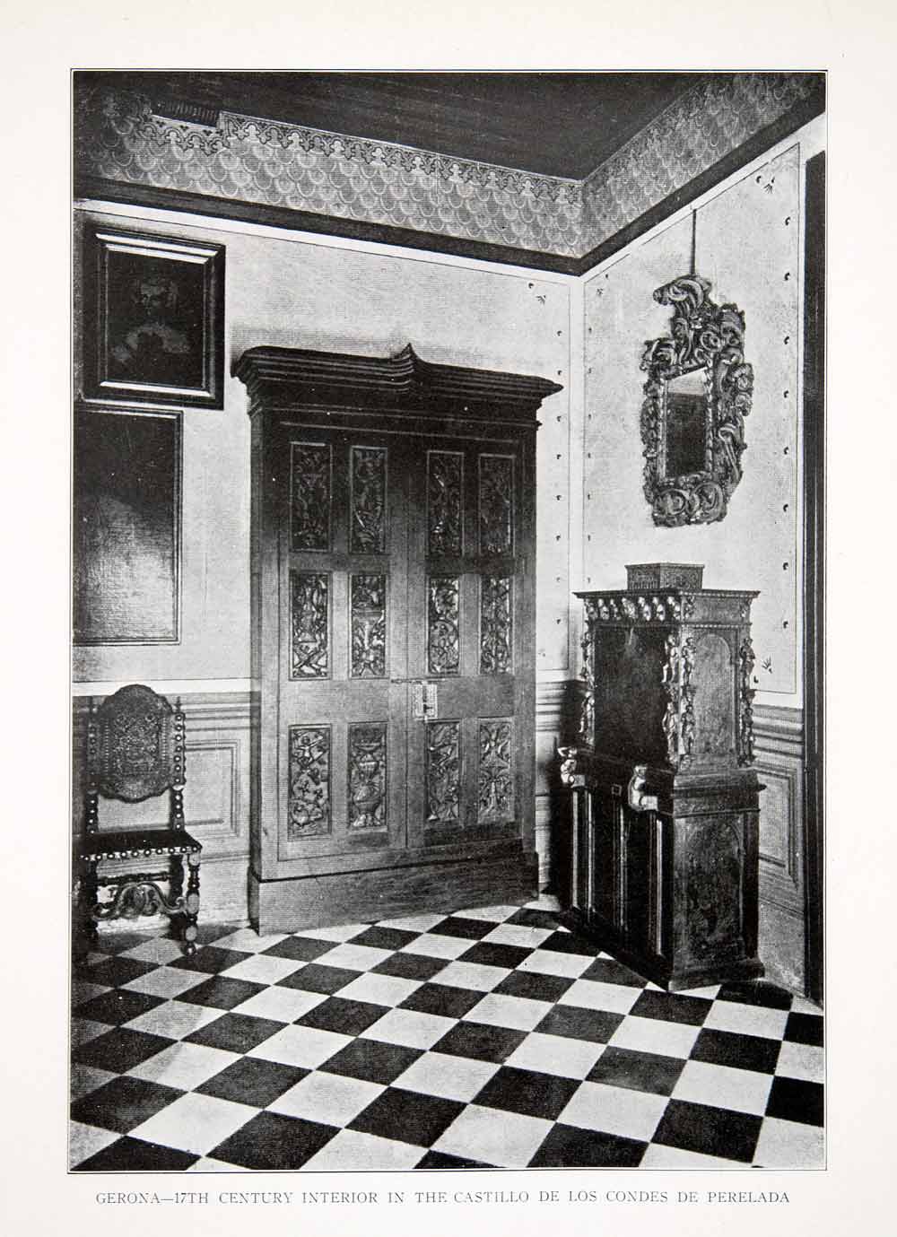 1925 Print Castillo Condes Perelada House Interior Gerona Spain History XDC5