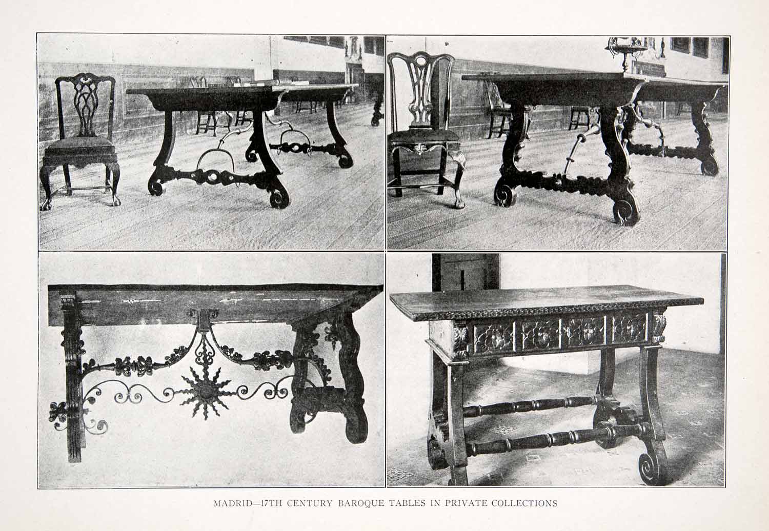 1925 Print Baroque Table Private Collection Madrid Spain Furniture Historic XDC5