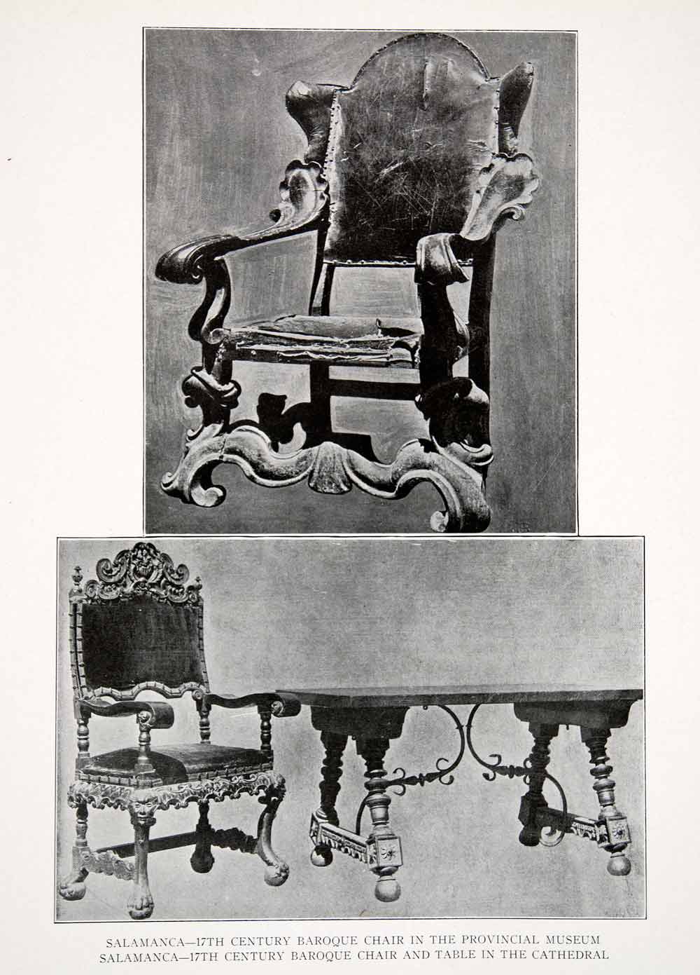 1925 Print Baroque Chair Table Furniture Historic Decorative Salamanca XDC5