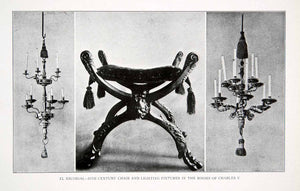1925 Print Light Fixture Chair Charles V Escorial Spain Renaissance XDC5