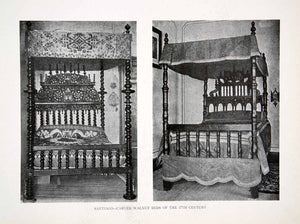 1925 Print Carved Walnut Wood Bedroom Santiago Spain Canopy Decorative XDC5