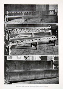 1925 Print Benches Pews Seville Spain Renaissance Furniture Historic XDC5