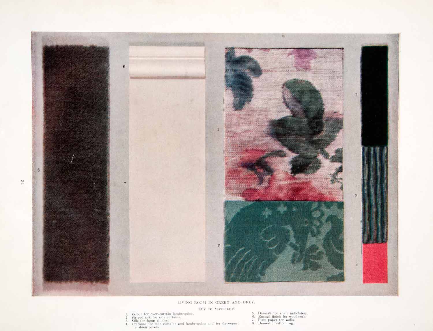 1919 Color Print Interior Design Living Room Color Scheme Fabric Sample XDC7
