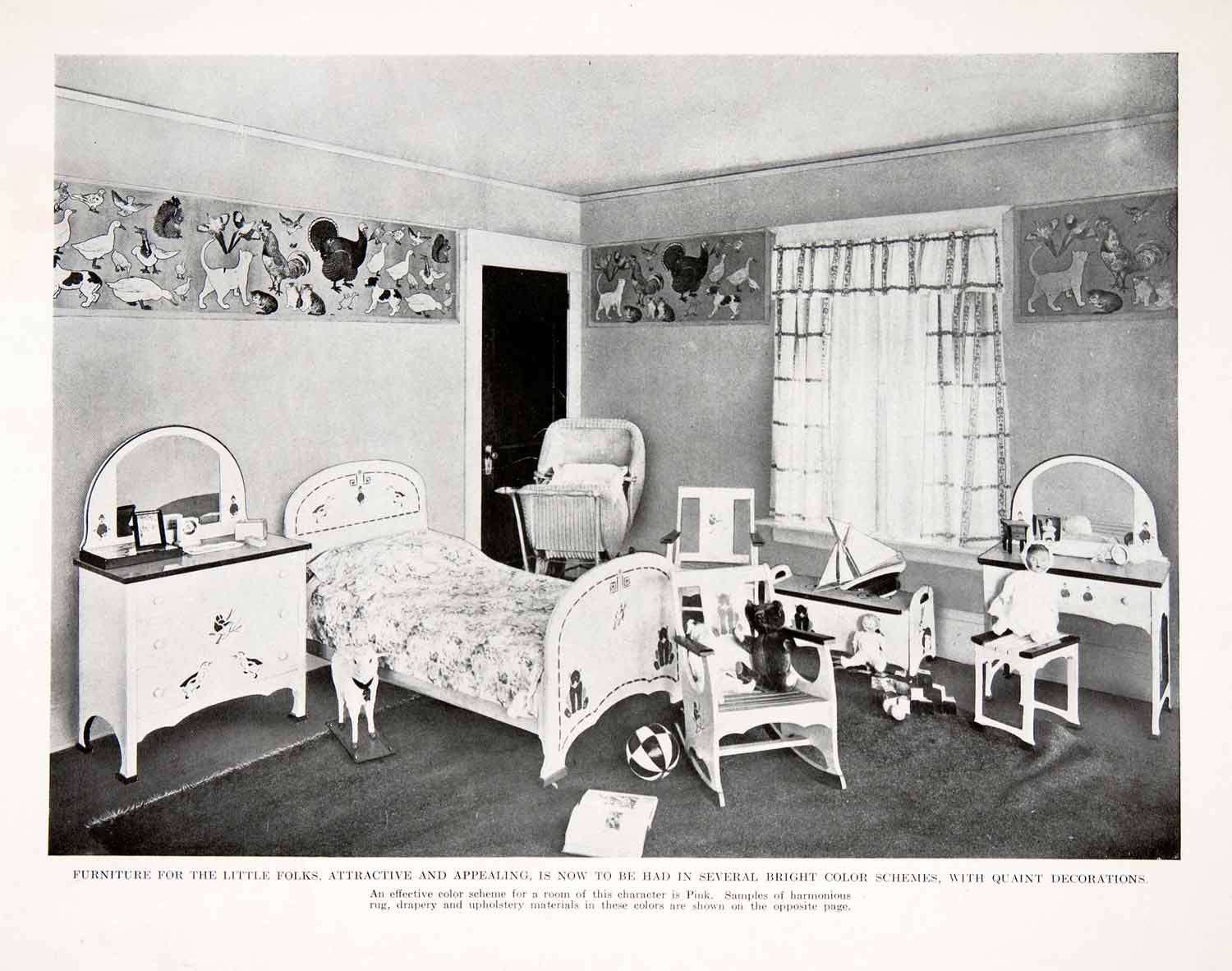 1919 Print Interior Design Nursery Bedroom Furniture Dresser Curtain Chest XDC7