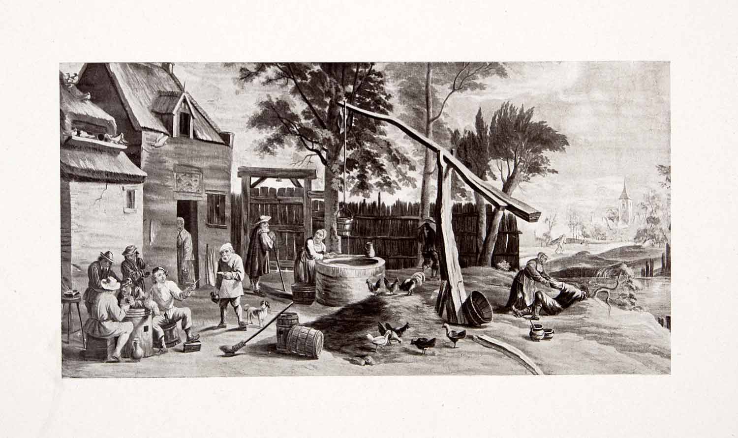 1917 Print Royal Tapestry Factory Madrid Spain Flemish Peasants Well Drink XDC8