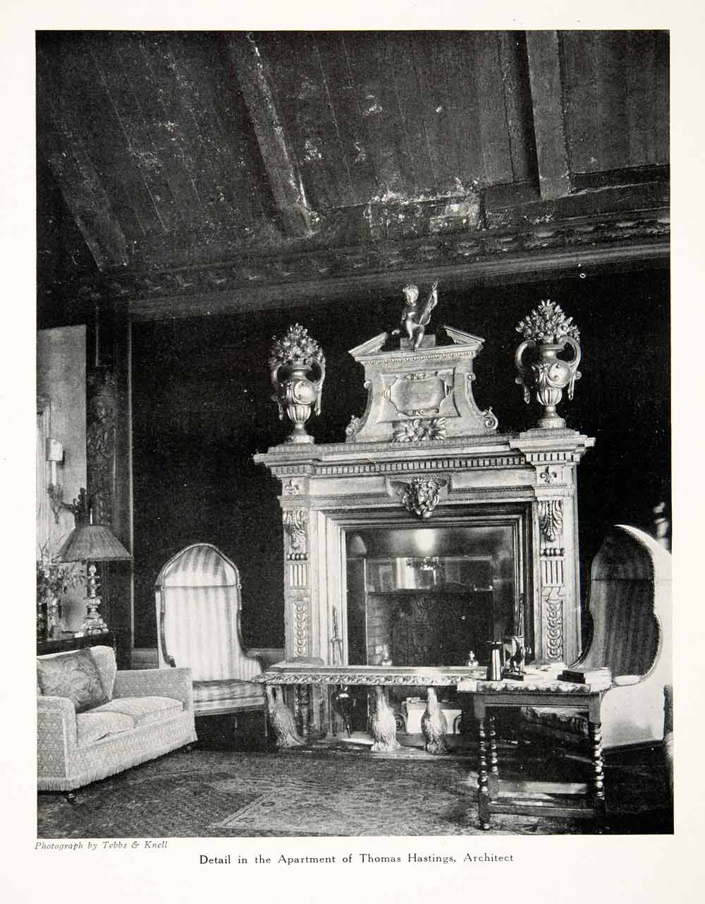 1926 Print Detail Interior House Fireplace Furniture New York Thomas XDD2