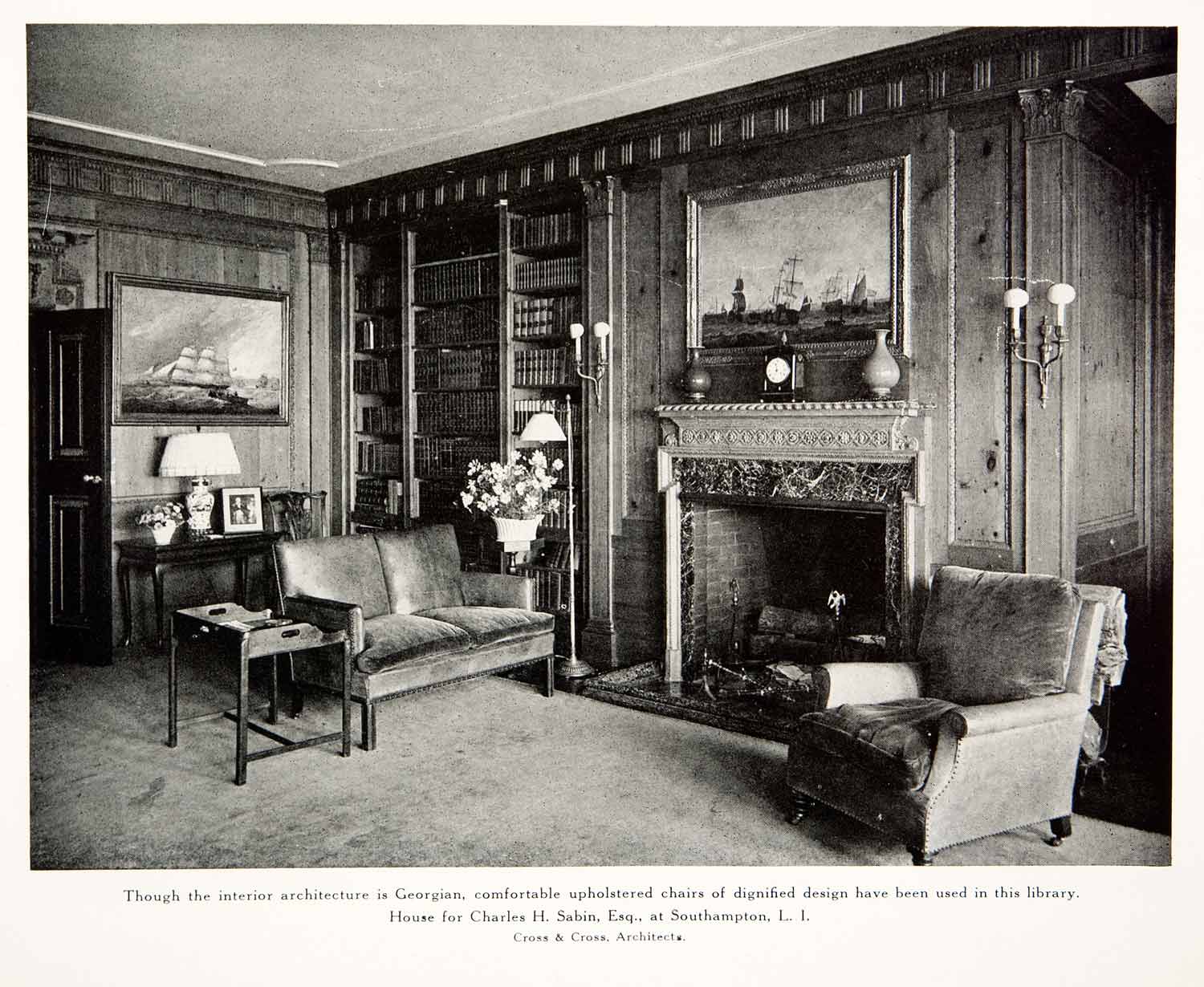 1926 Print Georgian Library Furniture Charles Sabin Long Island Cross XDD2