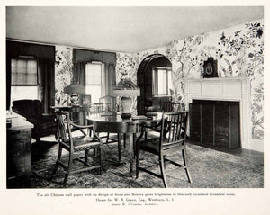 1926 Print Chinese Wallpaper Breakfast Nook Room Chairs Table James XDD2
