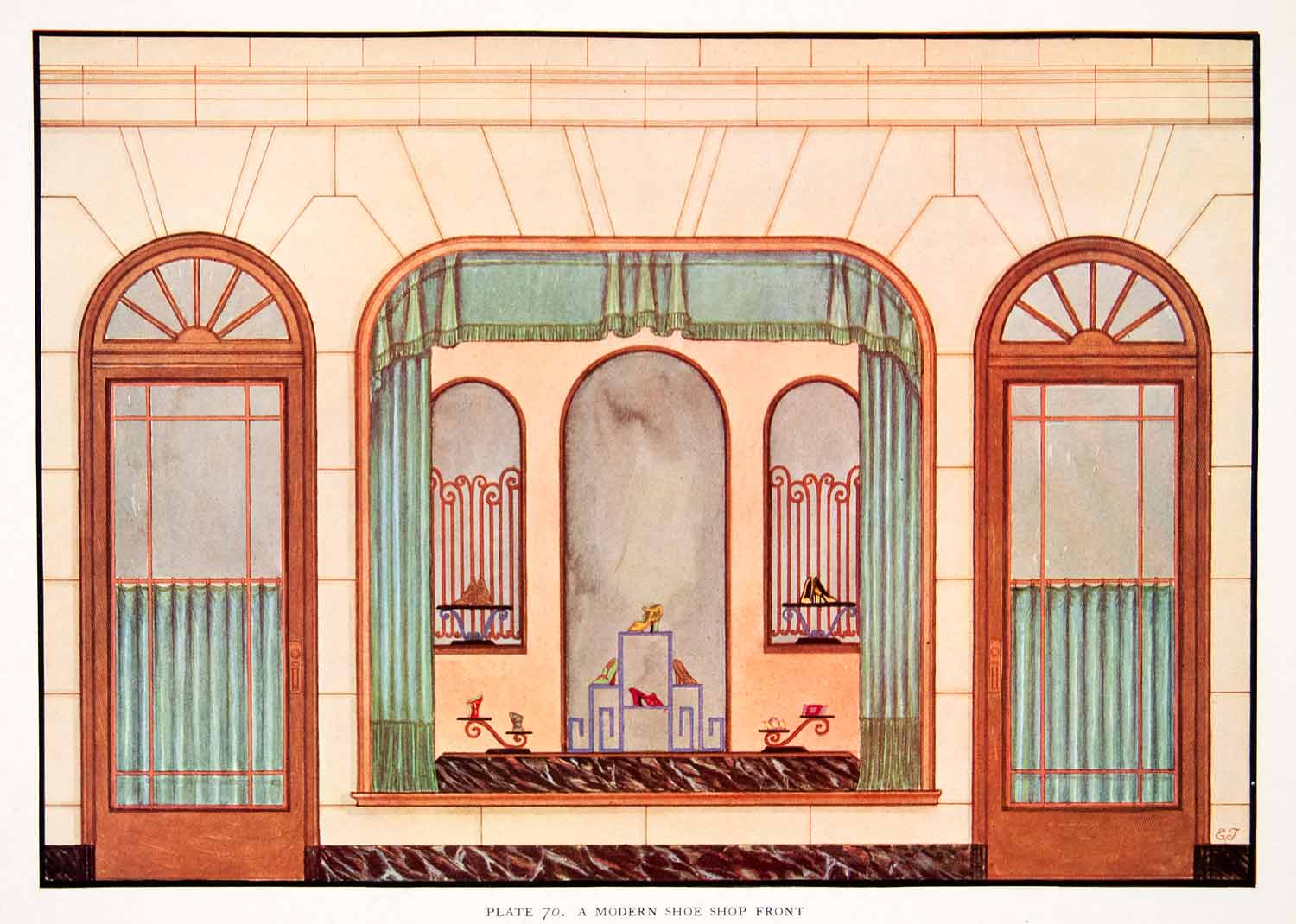 1929 Color Print Exterior Store Modern Design Decorative Style Edward XDD4