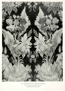 1952 Collotype Flower Brocaded Satin Cloth Textile Fabric Venice Italy XDD7