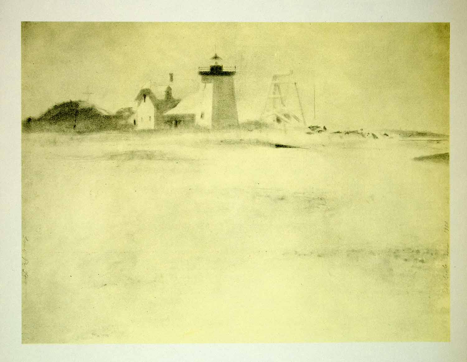 1963 Rotogravure Long Point Light Lighthouse Ocean Landscape Edwin XDE1