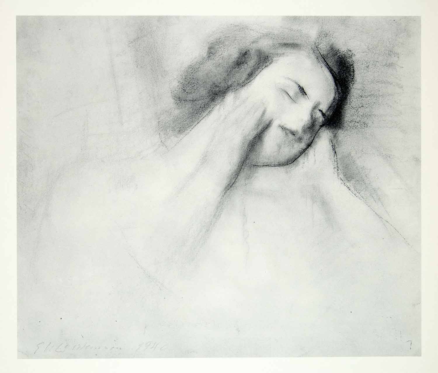 1963 Rotogravure Sleeping Woman Figure Resting Bed Laying Face Edwin XDE1