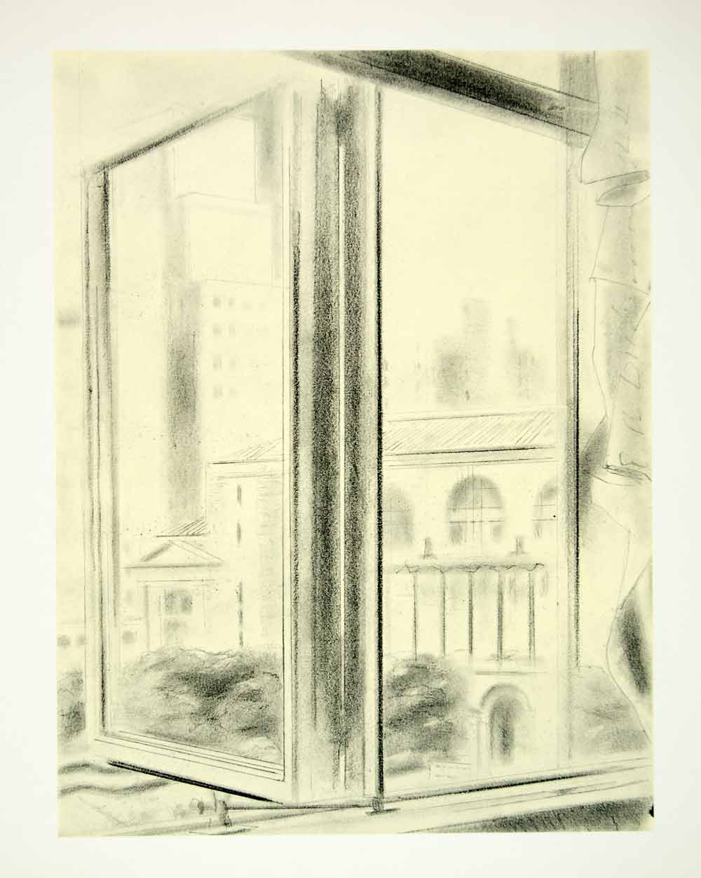 1963 Rotogravure New York Public Library Window Cityscape Glass Edwin XDE1