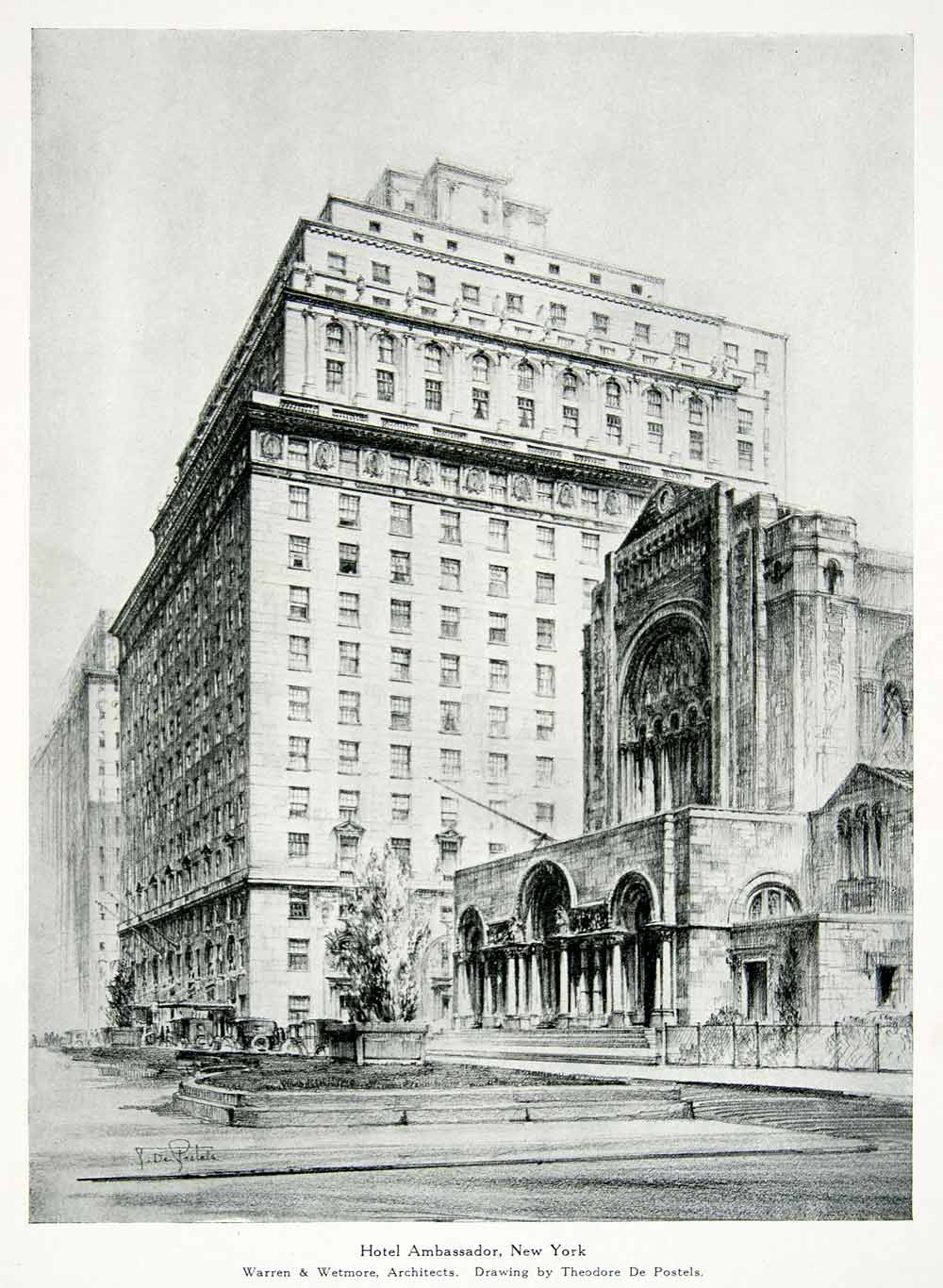1928 Print Warren Wetmore Architecture Hotel Ambassador New York De Postels XDE2