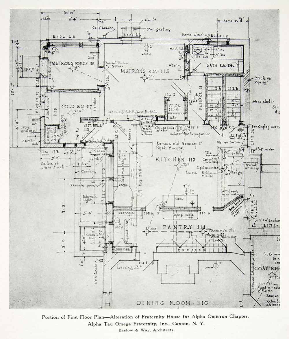 1928 Print Alpha Omicron Tau Omega Canton New York Architecture Blueprint XDE2