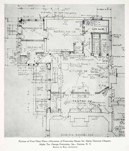 1928 Print Alpha Omicron Tau Omega Canton New York Architecture Blueprint XDE2