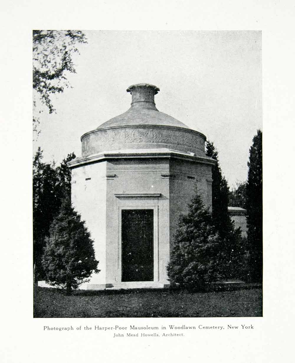 1928 Prints Harper Poor Mausoleum Tomb Woodlawn Cemetery J. Howells XDE2