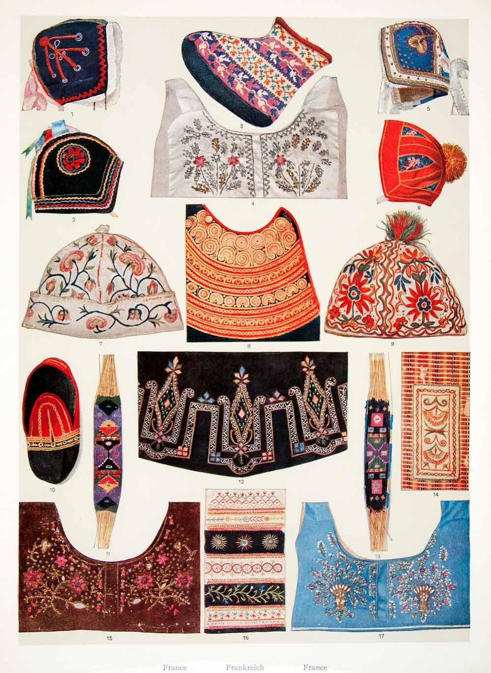 1953 Color Print French Embroidery Clothing Childrens Bonnet Slippers Apron XDE3