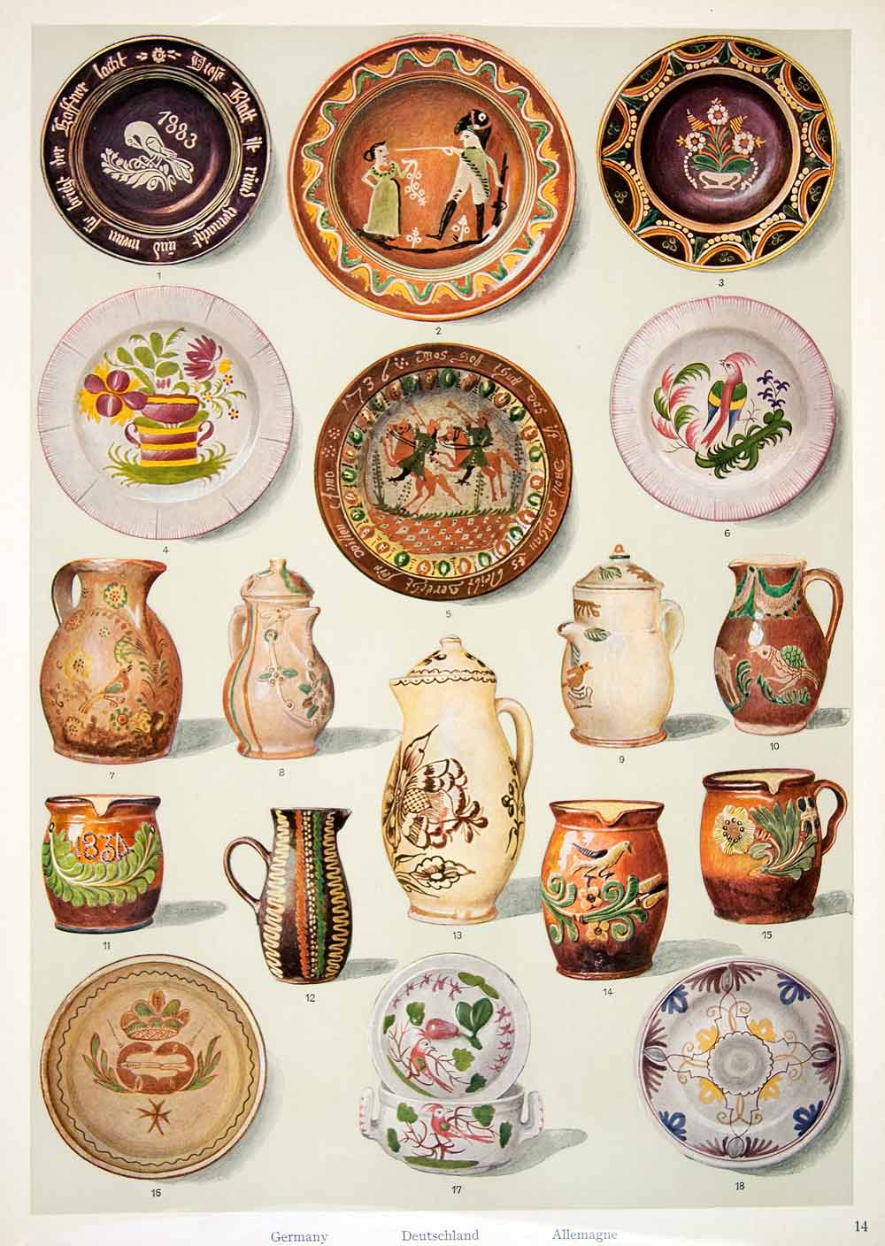 1953 Color Print French German Antique Earthenware Housewares France XDE3