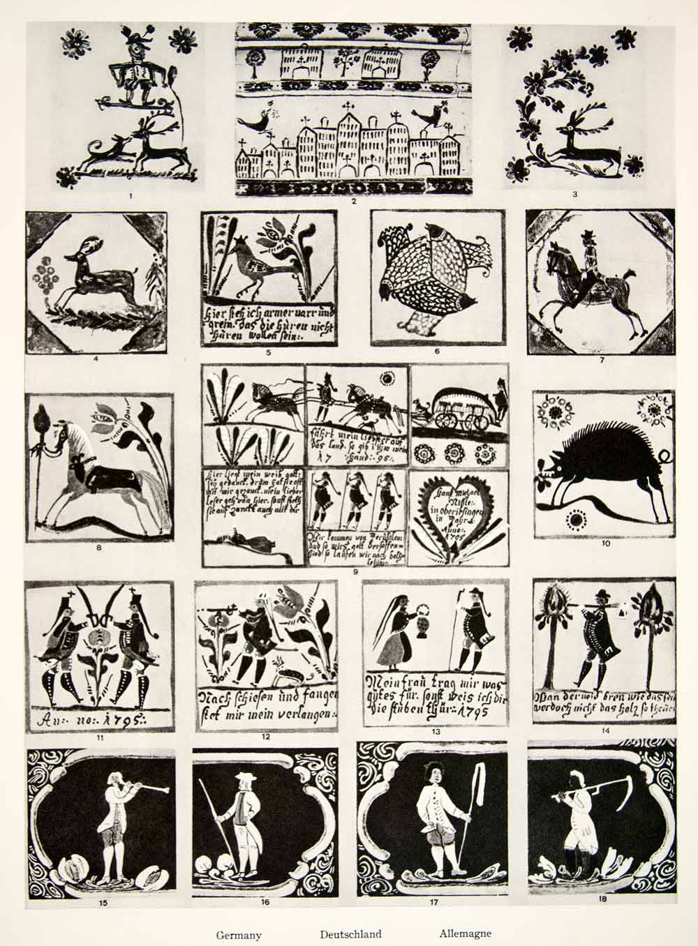 1953 Print Antique 18th Century German Household Tile Patterns Designs ...
