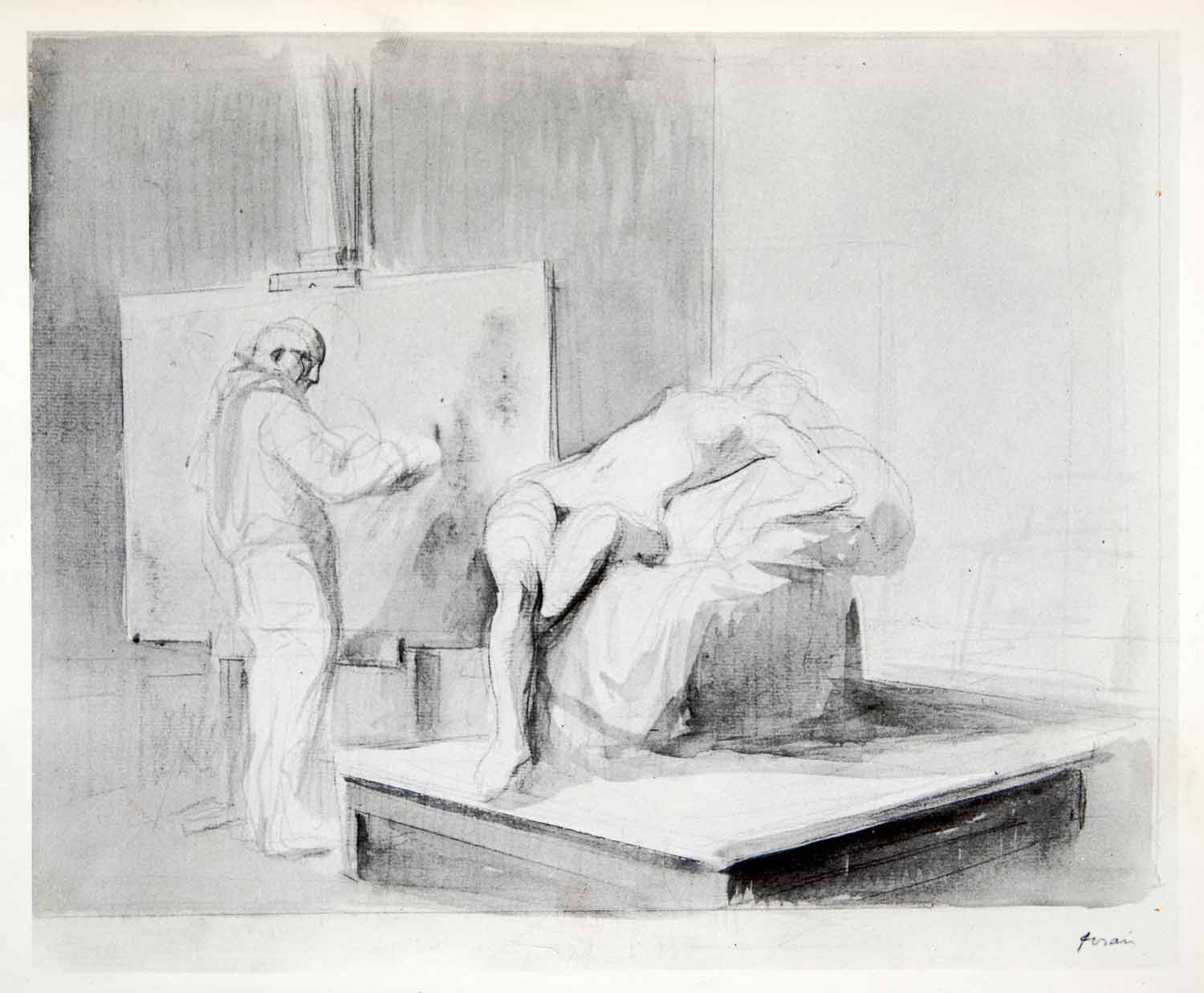 1965 Print Jean Louis Forain Art Artist Easel Painting Nude Woman Portrait XDE6