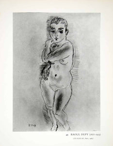 1965 Print Raoul Duffy Modern Pencil Art Standing Nude Woman Female Form XDE6