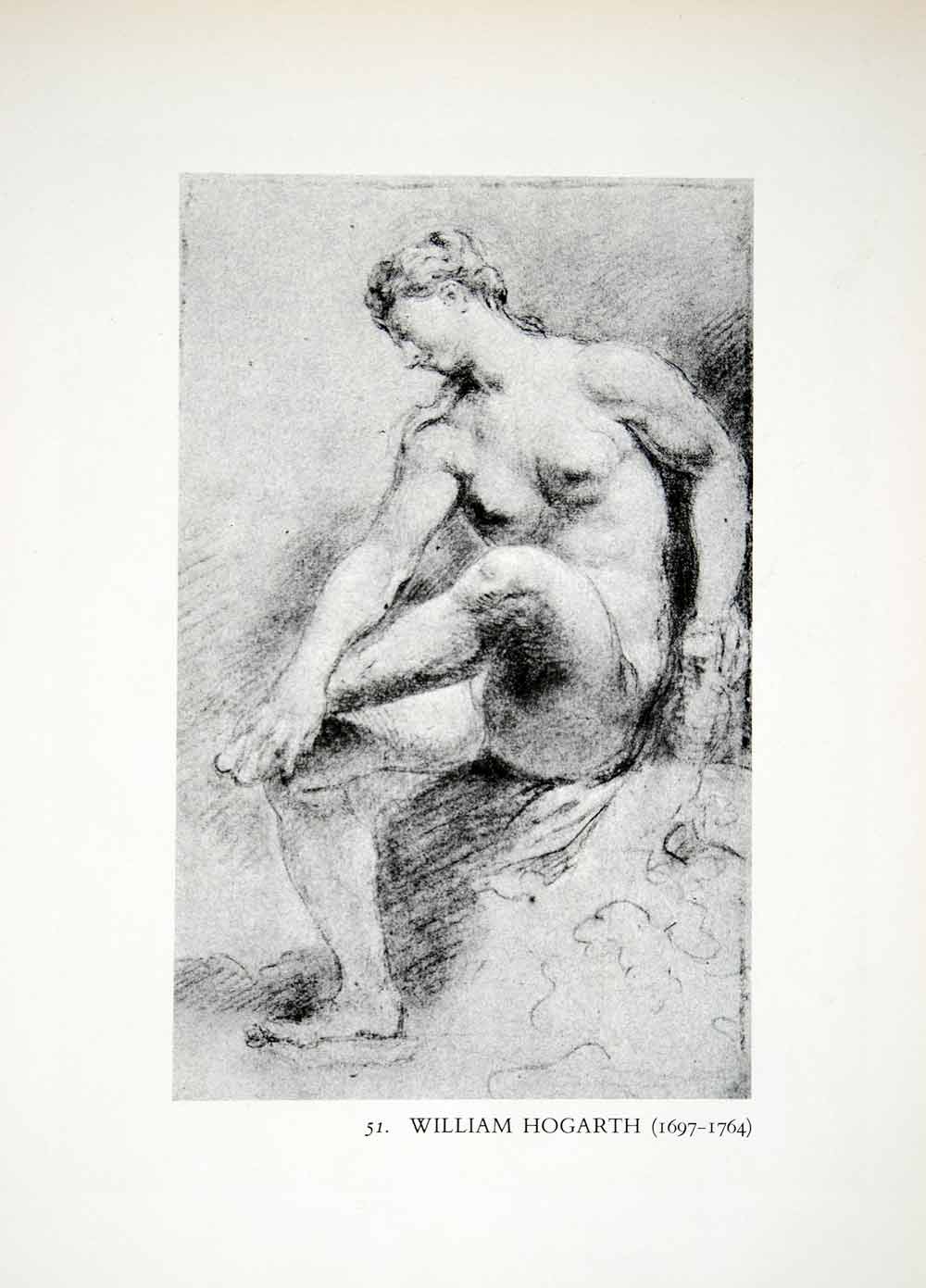1965 Print William Hogarth Modern Art Seated Nude Female Form Naked Woman XDE6