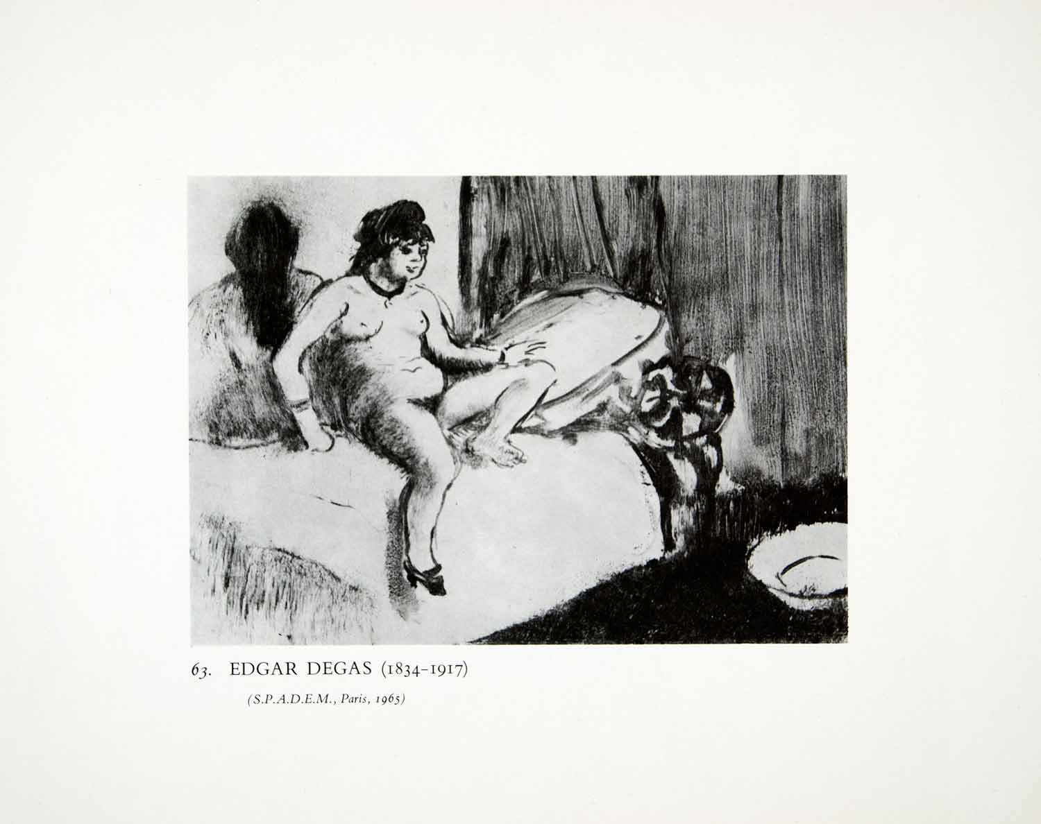 1965 Print Edgar Degas Modern Art Nude Reclining Woman Bed Naked Female XDE6